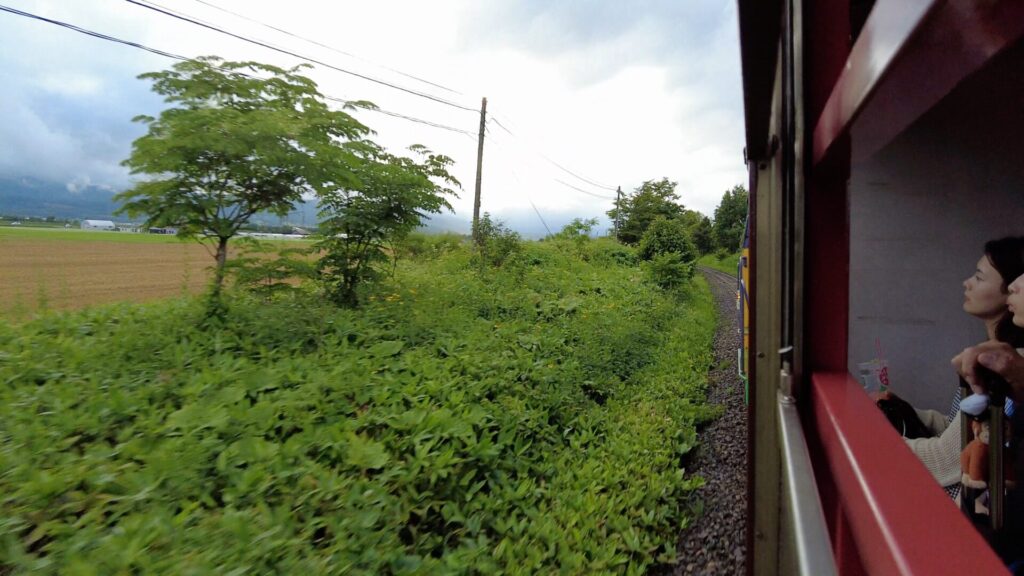 北海道の鉄路らしいのどかな景色を走り抜ける