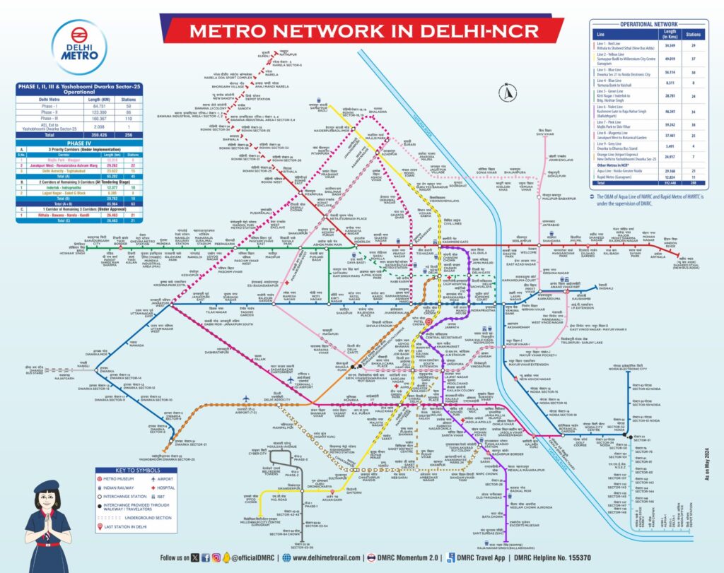 ニューデリーの地下鉄・鉄道の路線図